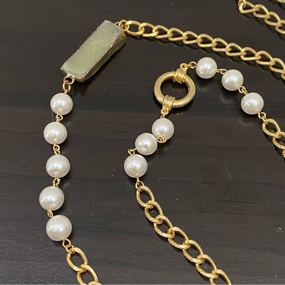 Gold-tone Chain Faux Pearl and Druzzy Crystal 34” Long Necklace - Picture 6 of 12